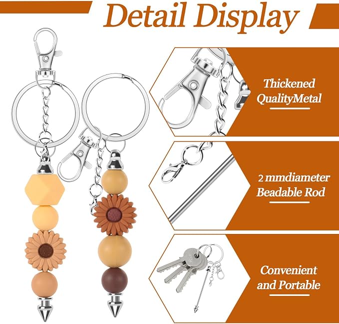 30 Pack Beadable Keychains Bars DIY Blank Beadable Keychains Metal Beaded - Image 3
