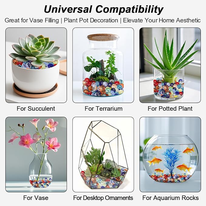 Mixed Gemstone Vase Fillers, Mixed Colour Glass Stones Flat Bottom Marble Beads - Image 5