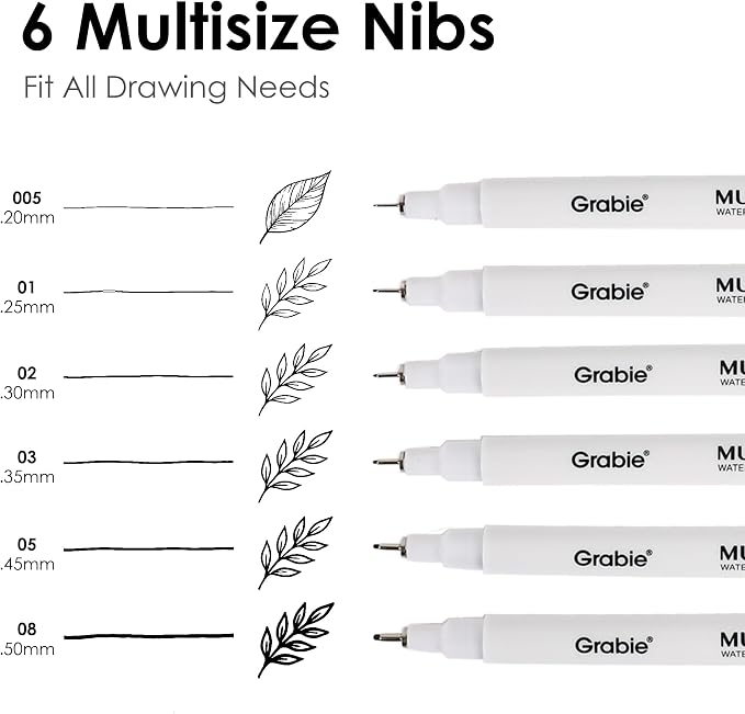 Grabie Micro Fineliner Pens, 6 Black Fine Line Waterproof Drawing Pens - Image 3