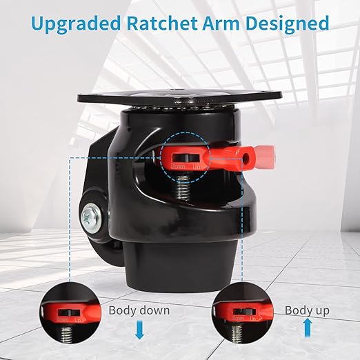 Nefish Leveling Casters Set of 4 Heavy Duty 80F, Retractable Caster Wheel for Workbench, Ratchet Arm Design 3300 LBS Capacity, 360 Degree Swivel Castor with Rubber Foot for Furniture, Equipment