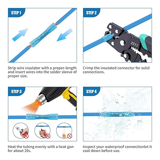 Heat Shrink Butt Connectors,500Pcs 12-10 AWG Yellow Waterproof Electrical Wire Connectors Automotive Marine Grade Wire Crimp Terminals Butt Splices for Cable,Boat,Home Electrical etc.