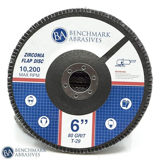 Benchmark Abrasives 6" x 7/8" Premium High Density Jumbo Zirconia Type 29 Flap Discs for Angle Grinder, 6 Inch Sanding Discs, Finishing, Deburring, Rust Removal - (10 Pack) 80 Grit