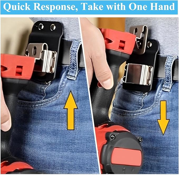 Starvast 2pcs Tape Measure Holder for Belt, Tape Measure Belt Clip, Drill Holder for Tool Belt, Fits Up to 2" Tool Belt, Suitable for Measuring Tape Drill, Any Tape Holster with A Clip, Black