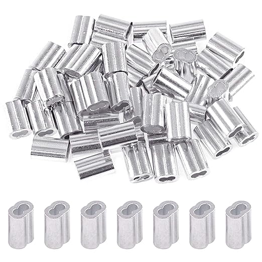 Glarks 200Pcs 1/16''(1.5mm) Aluminum Crimping Loop Sleeve Wire Rope Sleeves Double Barrel Ferrule for Wire Rope and Cable Line End (1/16''-200Pcs)