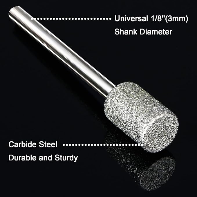 Stone Carving Set, HOMEIDOL 10PCS Diamond Coated 8mm Cylinder Head Mounted Points Grinding Bit Rotary Diamond Burr Set,1/8 Shank for Stone Rocks Jewelry Glass Ceramics Rotary Tools