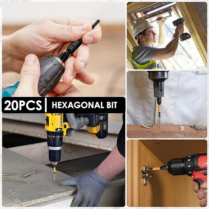 20Pcs Impact Hex Head Allen Wrench Drill Bit Set S2 Alloy Magnetic 1/4inch Quick Release Shank Screw Driver Drill Bit for Home Repair
