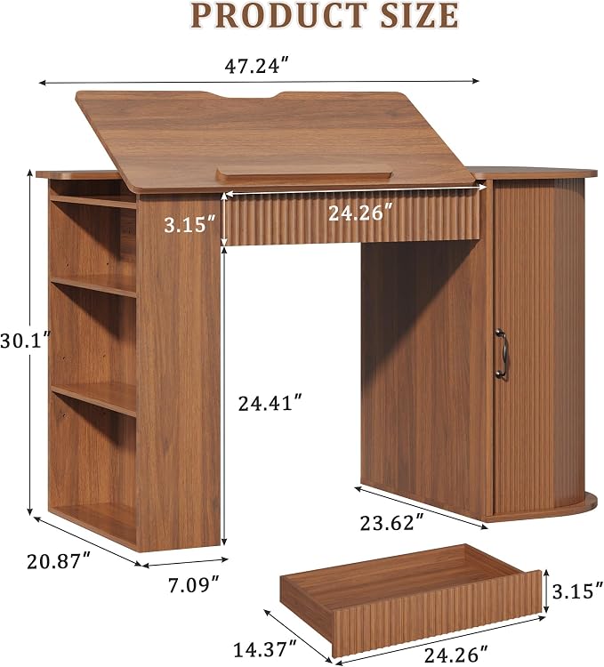 Drafting Table with Storage Cabinet & Drawers, Adjustable Drawing Table with - Image 2