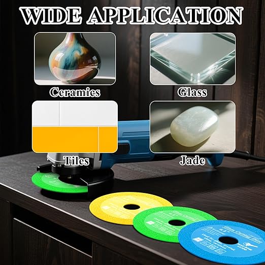 Lamoutor 6Pcs 4.5 Inch Glass Cutting Disc for Angle Grinder, Diamond Saw Blade, Tile Cutter Blade for Cutting Marble Glass Tile Jade Crystal（Green/Blue/Yellow/Black/Red/Orange）