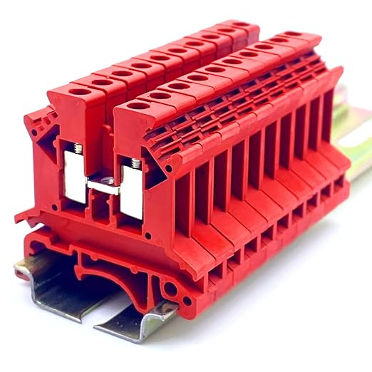 Erayco UK2.5N-BR DIN Rail Terminal Block, Screw Clamp, 600V 20A 24-12AWG, Pack of 100 (Bright Red)