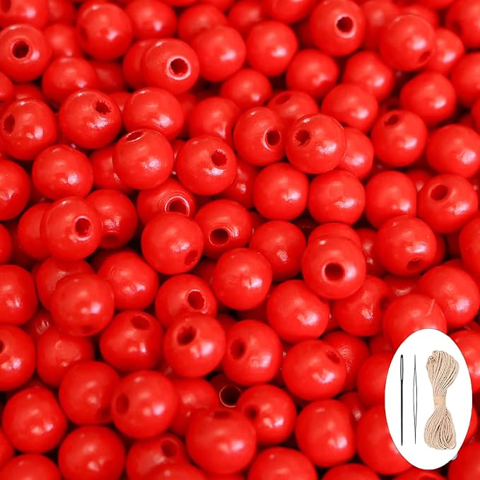 500Pcs Red Wooden Beads with Hole, Round Loose Beads Natural Wood Spacer Bead by SMANTA