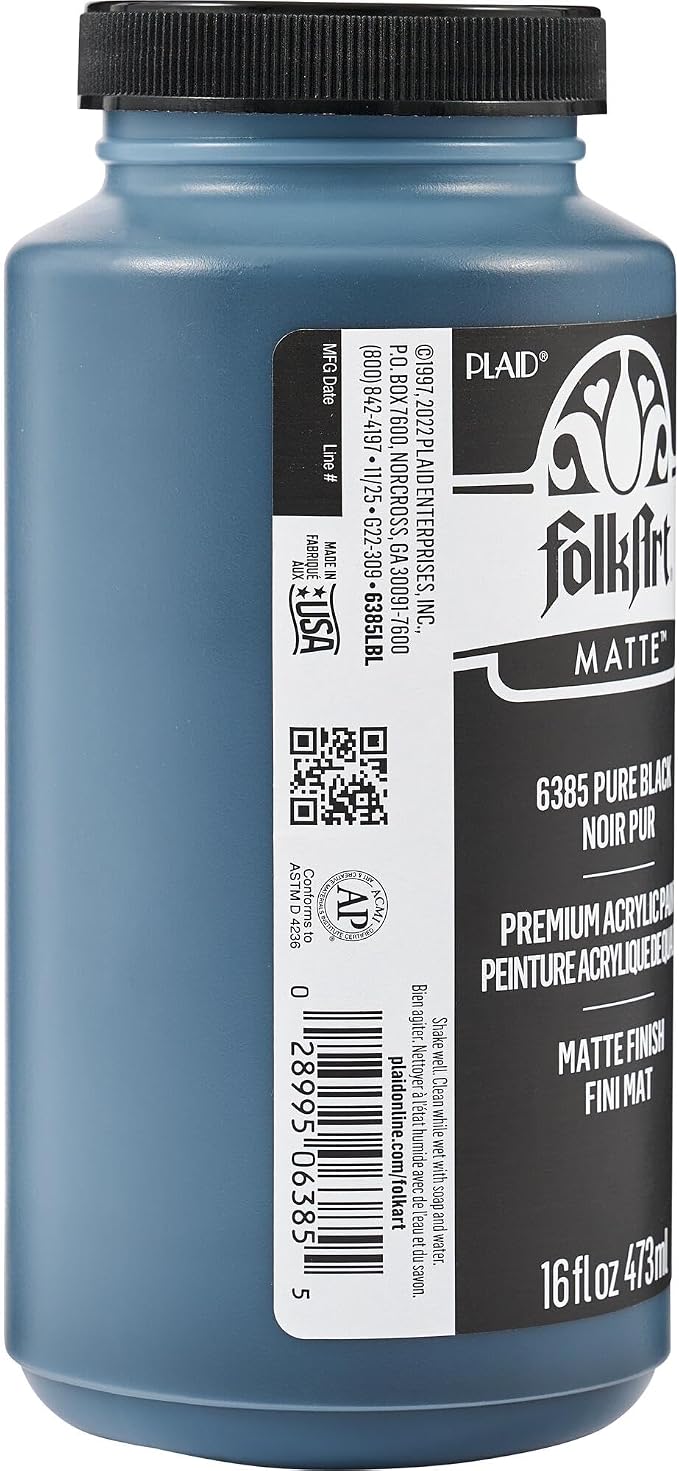 FolkArt Acrylic Craft Paint, Matte Finish, Pure Black, 16 fl oz - Image 2