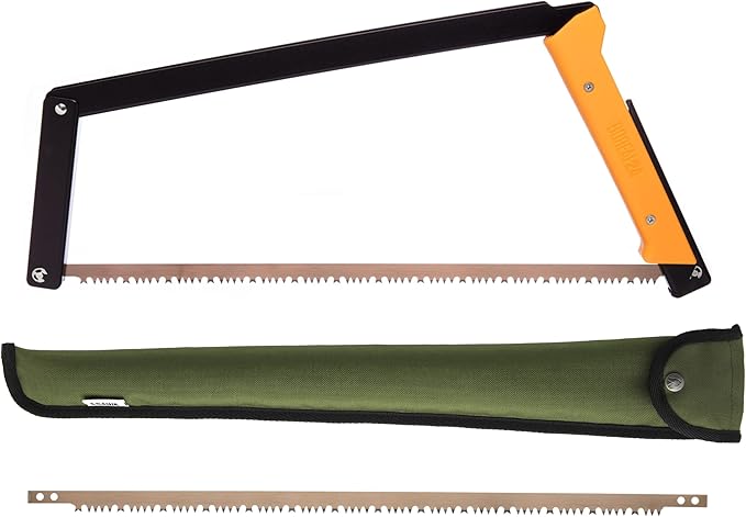 AGAWA - BOREAL24 Tripper Kit - 24 Inch Folding Bow Saw, 24" Rugged Cordura Sheath, Additional 24" Aggressive Blade (Black Frame - Yellow Handle)