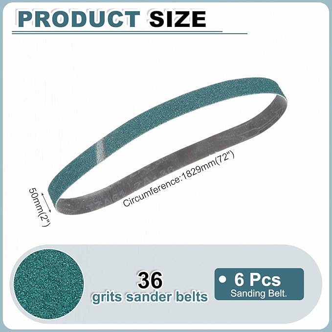 HARFINGTON 2 x 72 Inch Sanding Belts, 6 Pcs 36 Grit Zirconia Abrasive Belt Sander File Belt for Woodworking, Metal Polishing, Knife Sharpener