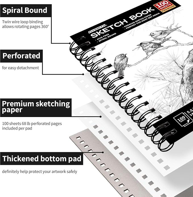 FIXSMITH 5.5"X8.5" Sketch Book | 100 Sheets Sketchbook| Acid Free Drawing Paper - Image 5