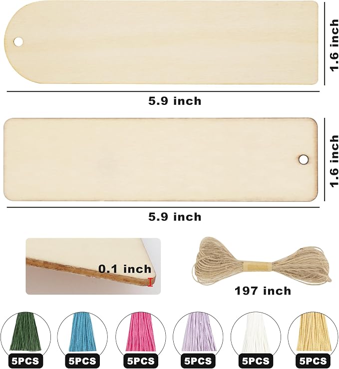SWATOM Wood Bookmarks Blank DIY Semicircle & Rectangle Wooden Bookmark Craft - Image 4
