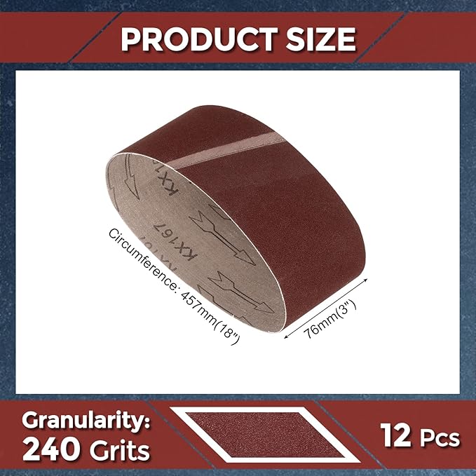 12 Pcs Sanding Belts 3 x 18 Inch 240 Grit Aluminum Oxide Abrasive Sandpaper for Belt Sander Metal Grinding Wood Working Weld Rust Removal