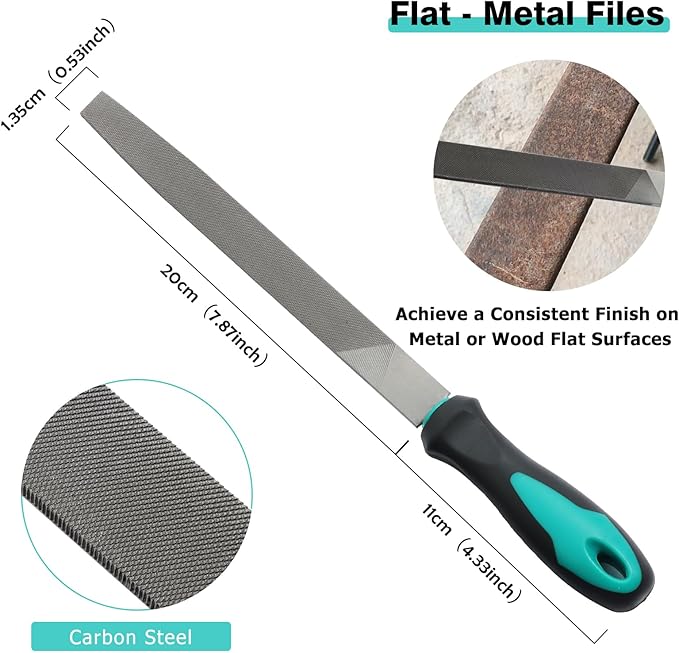 4Pcs Metal File Set, 8inch Hand Files Large Steel Rasp Files with Handles for Metalworking, Woodworking and More