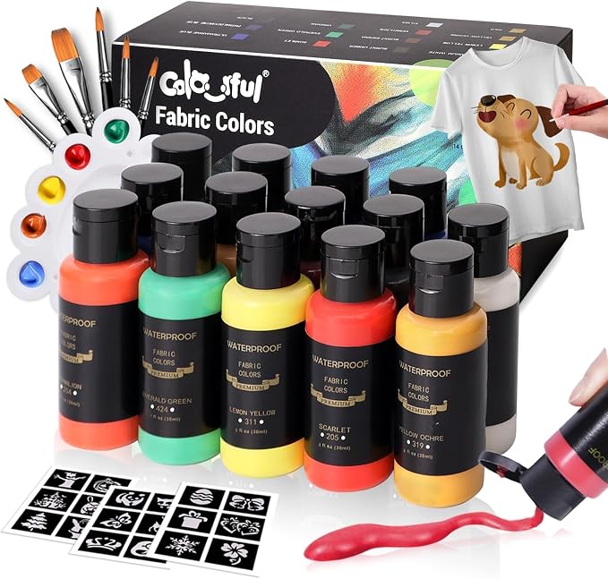 Colorful Permanent Fabric Paint, 14 Colors Soft Fabric Paint in Bottles by colorful