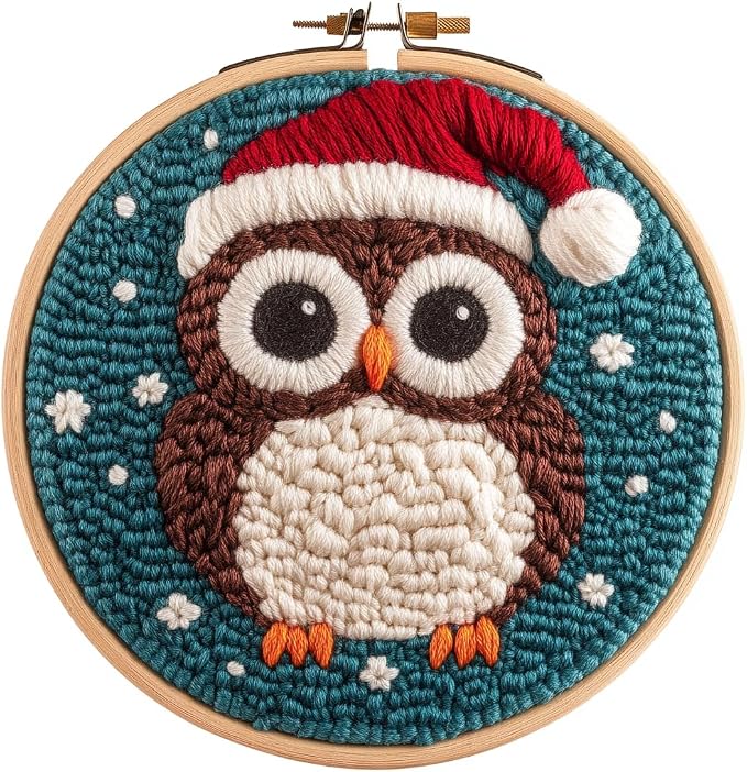 DIY Punch Needle Kits Owl Wear Christmas Hat by Unknown
