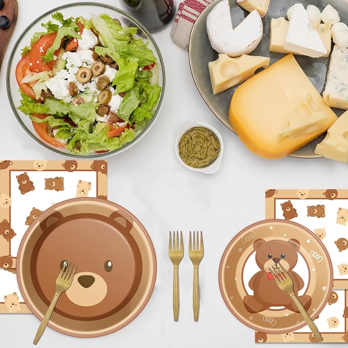 96 Pcs Bear Baby Shower Party Plates Decorations We Can Bearly Wait Baby - Image 5
