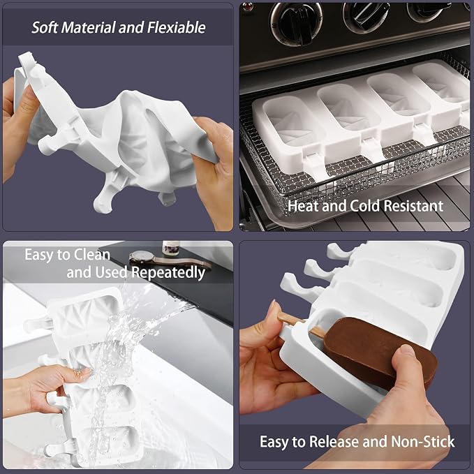 Sakolla 2 Pack Silicone Popsicle Molds, 4 Cavities Diamond Ice Cream Molds - Image 4