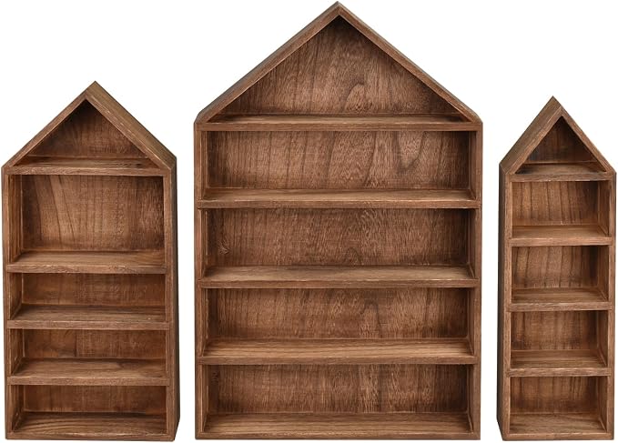 Ikee Design 3 Pcs Set House-Shaped Shelf Wooden Shadow Cubby Box Display Shelf - Image 4