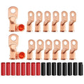 8Pcs 2/0 AWG 3/8" Stud and 8Pcs 2/0 AWG 5/16" Stud Heavy Duty Copper Wire Lugs with 16Pcs Heat Shrink Tubing, Ring Terminals, Battery Cable Ends, Bare Copper Eyelets