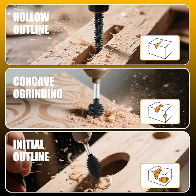 CAELUM 1 Pcs Flame Rotary Burr Kit, 1/8" Shaft, Very Coarse - Woodworking Attachment for Dremel, Foredom, DeWalt, Milwaukee Tools, Carving Burrs for Carving Engraving in Wood, Rubber, Plastic