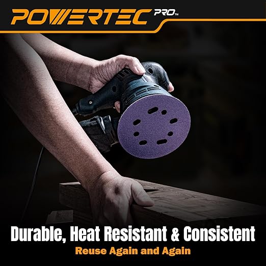 POWERTEC PRO 50PK, 5 Inch Sanding Discs Hook and Loop, 220 Grit, Zirconia Orbital Sander Sandpaper for 5 & 8 Hole Random Orbital Sanders - Automotive, Paint, Metal, Woodworking (45322Z-50)