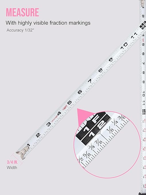Lichamp Small Tape Measure 16 Feet, Pink Tape Measure Mini 3 Pack 16ft x 3/4in with 1/8 Fractions, 0316PK