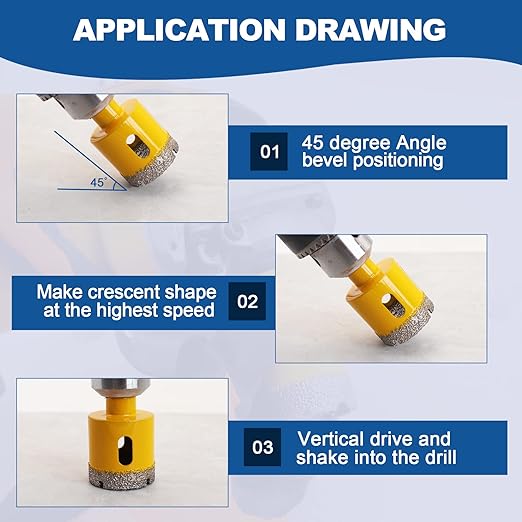 HIGHDRIL Diamond Drill Bits Kit with Triangle Shank for Porcelain Tile Ceramic Marble Brick Concrete Vacuum Brazed Hole Saw(6/8/10/20/25/28/32/35/45/65mm+50mm Hex Shank Chamfer Beveling Bit