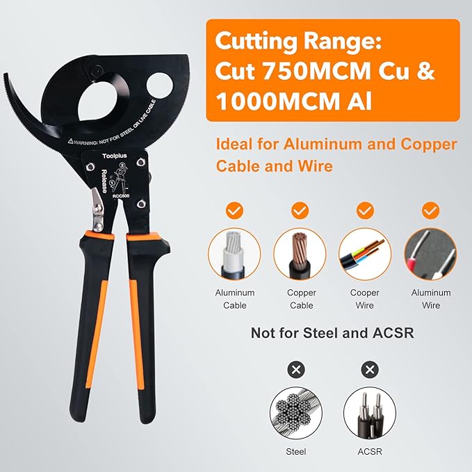 Nasop Heavy Duty Ratcheting Cable Cutter for 750MCM Copper and 1000MCM Aluminum
