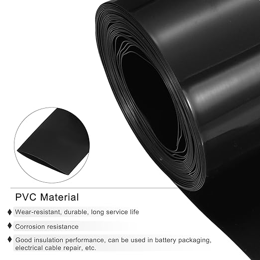 MECCANIXITY Battery Wrap PVC Heat Shrink Tubing 32mm Dia 50mm Flat 20 Feet(6meters) Black Good Insulation for Battery Pack