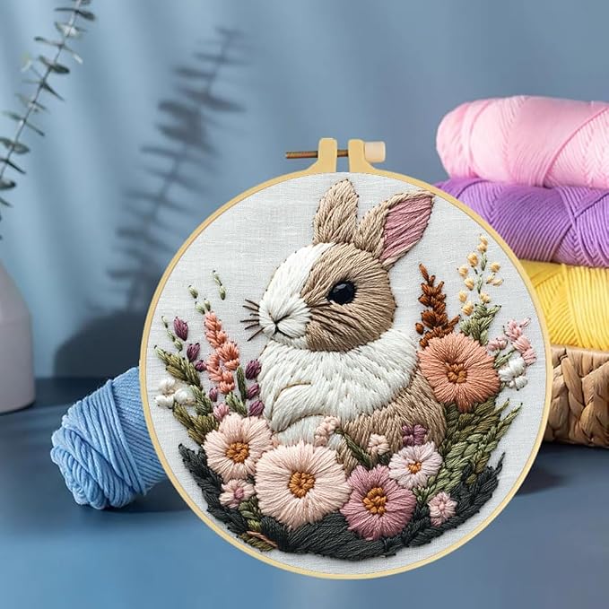 Punch Needle Kits Rabbit in Flowers Embroidery Starter Set - Image 6