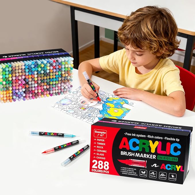 288 Colors Acrylic Paint Markers Set, Soft Flexible Brush Markers - Image 2