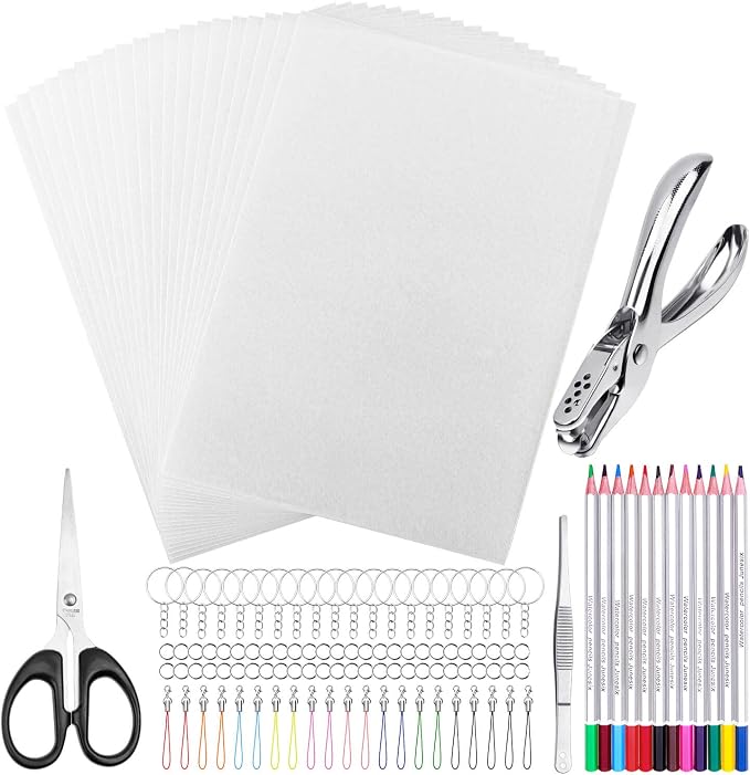 shynek Shrinky Plastic Sheets Keychain Kit, Hole Punch, Scissors by shynek
