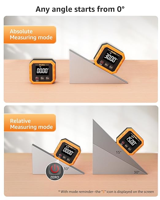 Rechargeable Digital Angle Finder, Digital Angle Gauge with Magnetic Back&Base, ±0.1° Accuracy Protractor Inclinometer Woodworking Tools, IP54, 360° Flip Screen, for Construction, Machinery