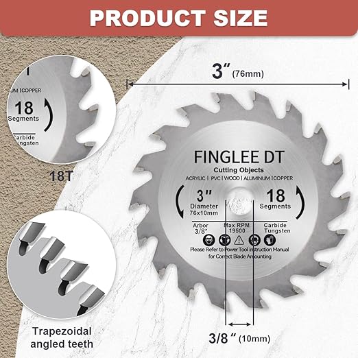 TCT 3 Inch Circular Saw Blade with 3/8 Arbor, 18 Teeth Cutoff Tool Blade for Wood, Plastic, PCV, Acrylic, Plywood, Wood Cutting Blade for Woodworking （1Pcs）