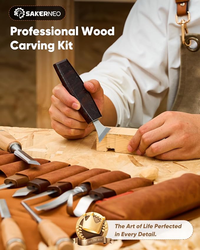 SakerNeo Deluxe Wood Carving Kit whittling kit, 25 Piece Wood Carving Tools - Image 7