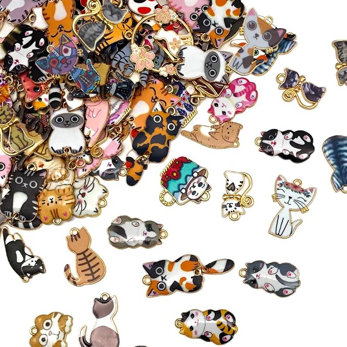 WOCRAFT 120pc Assorted Enamel Bracelet Cat Charms - Image 2