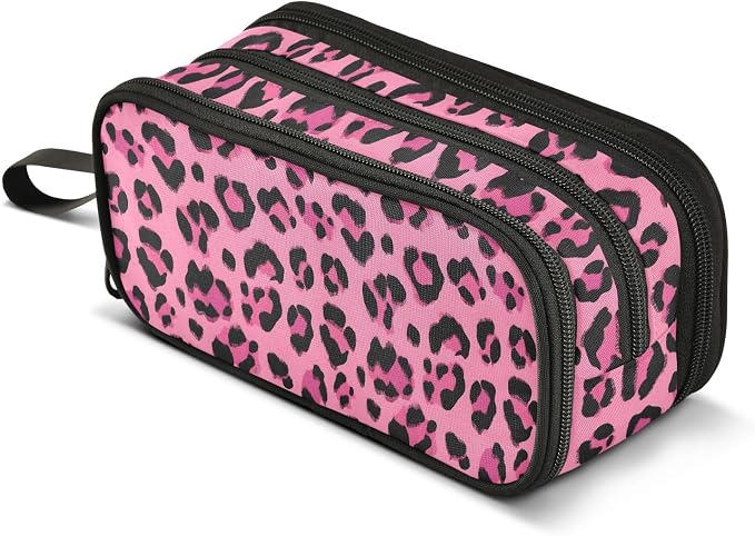 Hot Pink Black Leopard Print Pencil Case Box Boys Girls Large Pencil Pouch by BOENLE-WELCOMEYOURCOMING