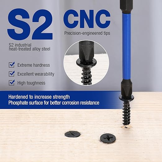 WORKPRO 6pcs PH2 Impact Phillips Screwdriver Bit Set, S2 Professional CNC Anti-Slip Magnetism Bits, 1/4" Hex-Shank #2 Phillips Impact Driver Bits, 4" Long Impact Screwdriving Bits with Holder