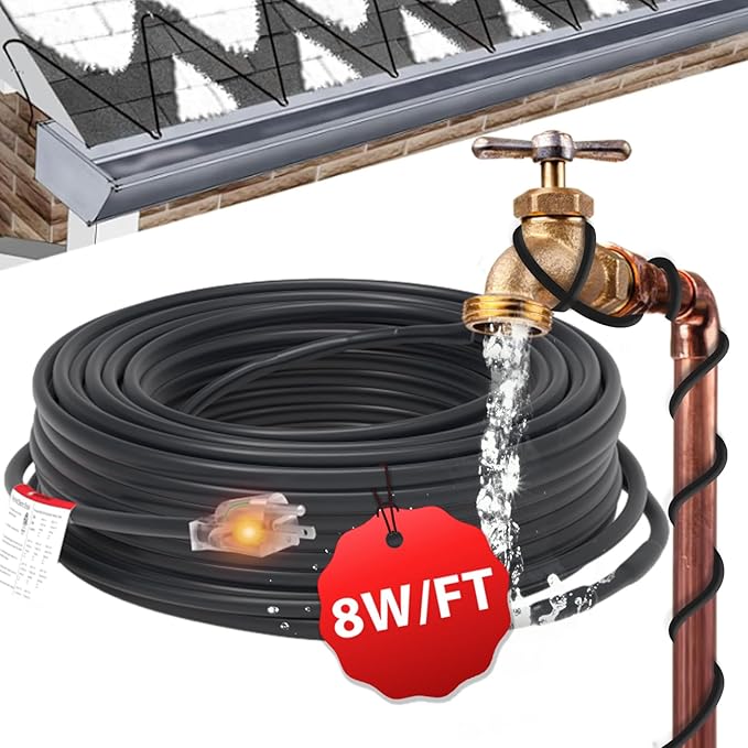 HEATIT 8JHSF1 36ft Heat Cables for Roofs and Gutters for Pipe Freeze Protection, Pre-assembled Roof Gutter Snow Melting De-Icing Heating Cable, Heating Cable Tape, ETL Listed 8W/ft 120V