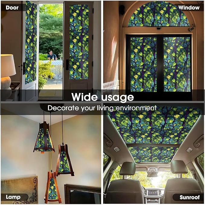 Purple Grape Vine Green Leaf Stained Glass Window Films Decorative Double-Side - Image 5