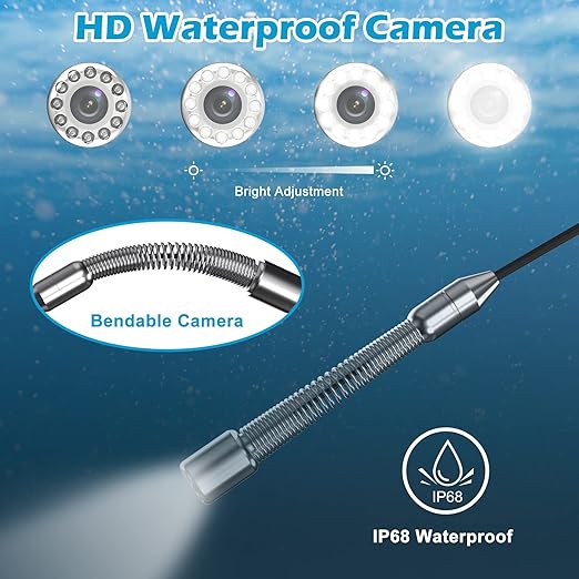 Sanyipace Sewer Scope Camera, 1080P FHD, 165FT/50M, 5X Zoom in, Remote Control, Sapphire Lens, Battery Level Display, Drain Inspection Camer with 12 Adjustable LED Lights, 7'' LCD Screen,16GB TF Card