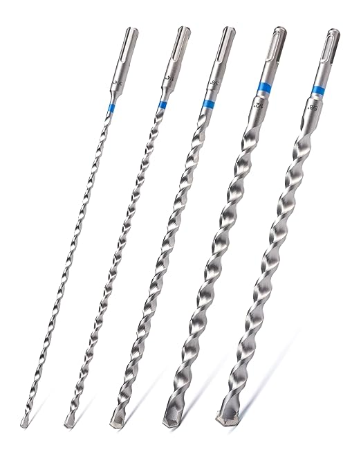 toolant SDS Plus Rotary Hammer Drill Bits Assorted Set 5pcs(3/16"-5/8") 12inch,Carbide Tipped 2-Cutter for Concrete,Masonry and Brick