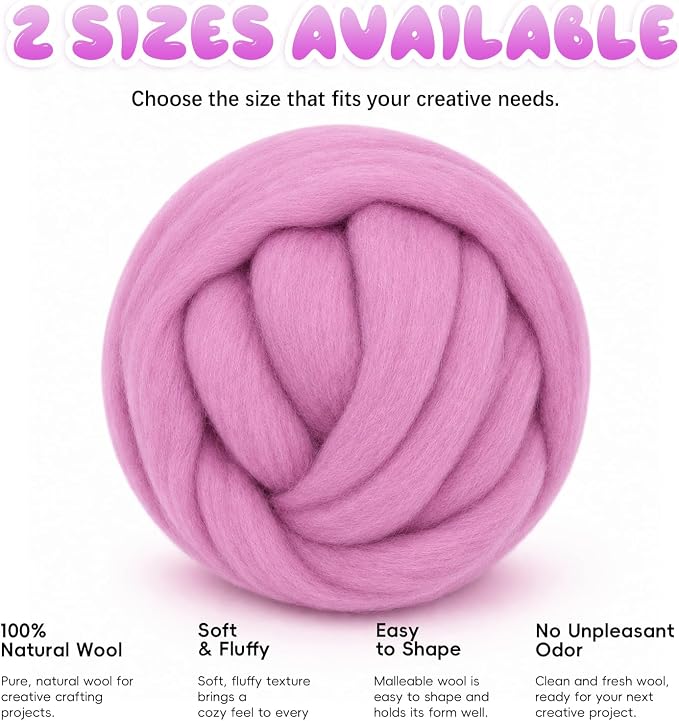 1.76oz Wool Roving: Needle Felting Wool White Roving Wool Felting Supplies Pure - Image 9