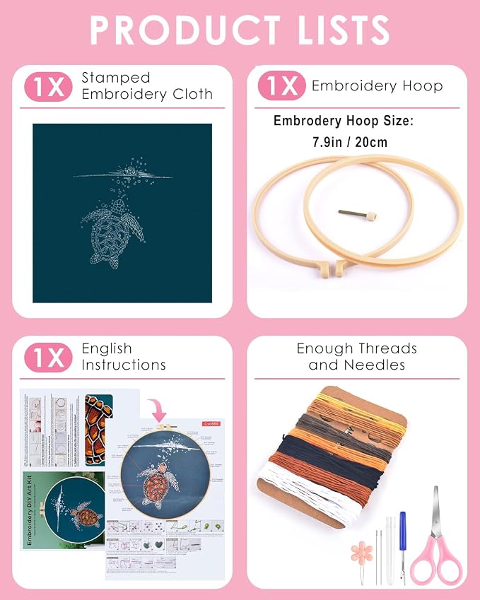 TINDTOP Embroidery Kit for Beginners Adult, Turtle Embroidery Practice Kit | - Image 2