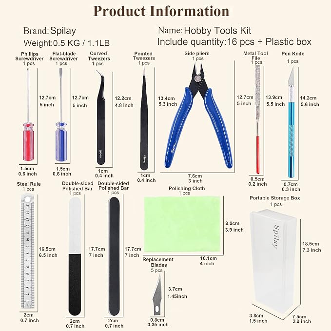 Spilay 16 Pcs Hobby Building Model DIY Tool Kit - Image 2