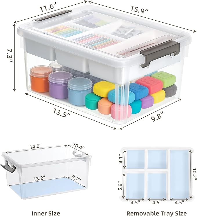 17 QT Clear Craft Storage with 1 Removable Fixed-Compartment Tray, Craft - Image 3